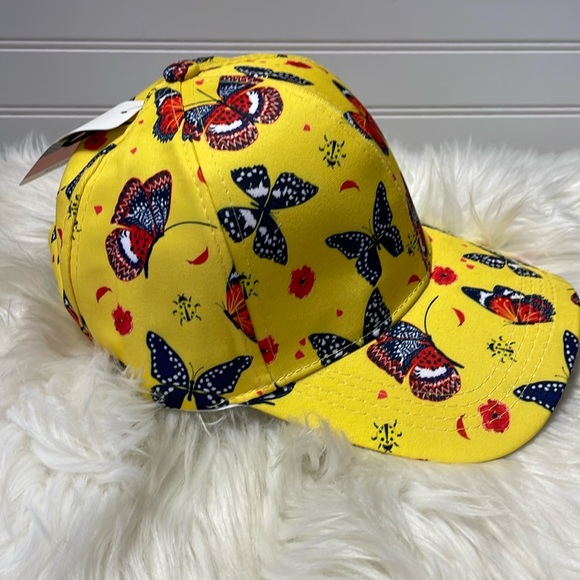 Butterfly & Ladybug Yellow Cap with Multicolored Butterflies Baseball Cap - Picture 4 of 12